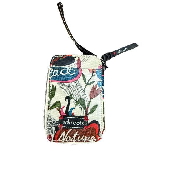Sak Root Wristlet Wallet Clutch Artist Circle Peace Bird Floral Sketch Artsy Y2K - Picture 6 of 6